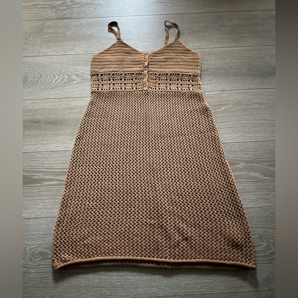 Aerie Brown Crochet Midi Cover-Up Dress